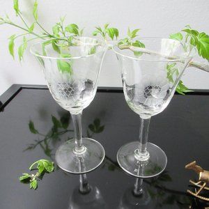 2 engraved liquor glasses Cornflower by WJ Hughes, 1960s